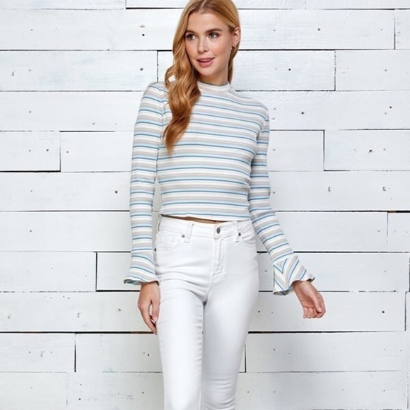 sweet lemon Tops - Striped Bell Long Sleeve Crop Top FINAL PRICE